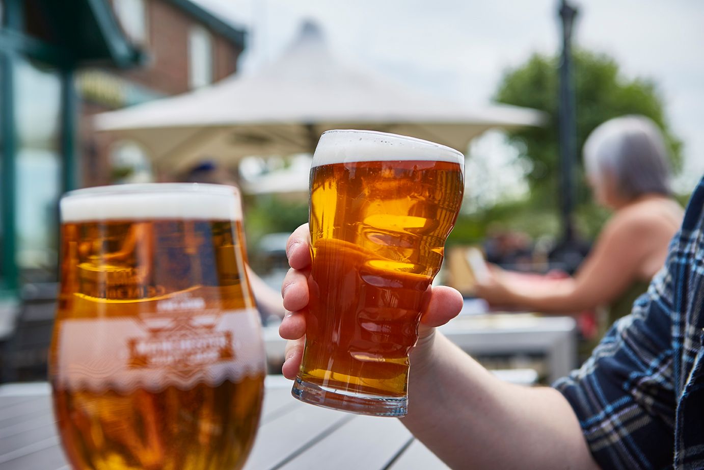 MPA, in beer garden. JW Lees, Manchester's oldest brewery.