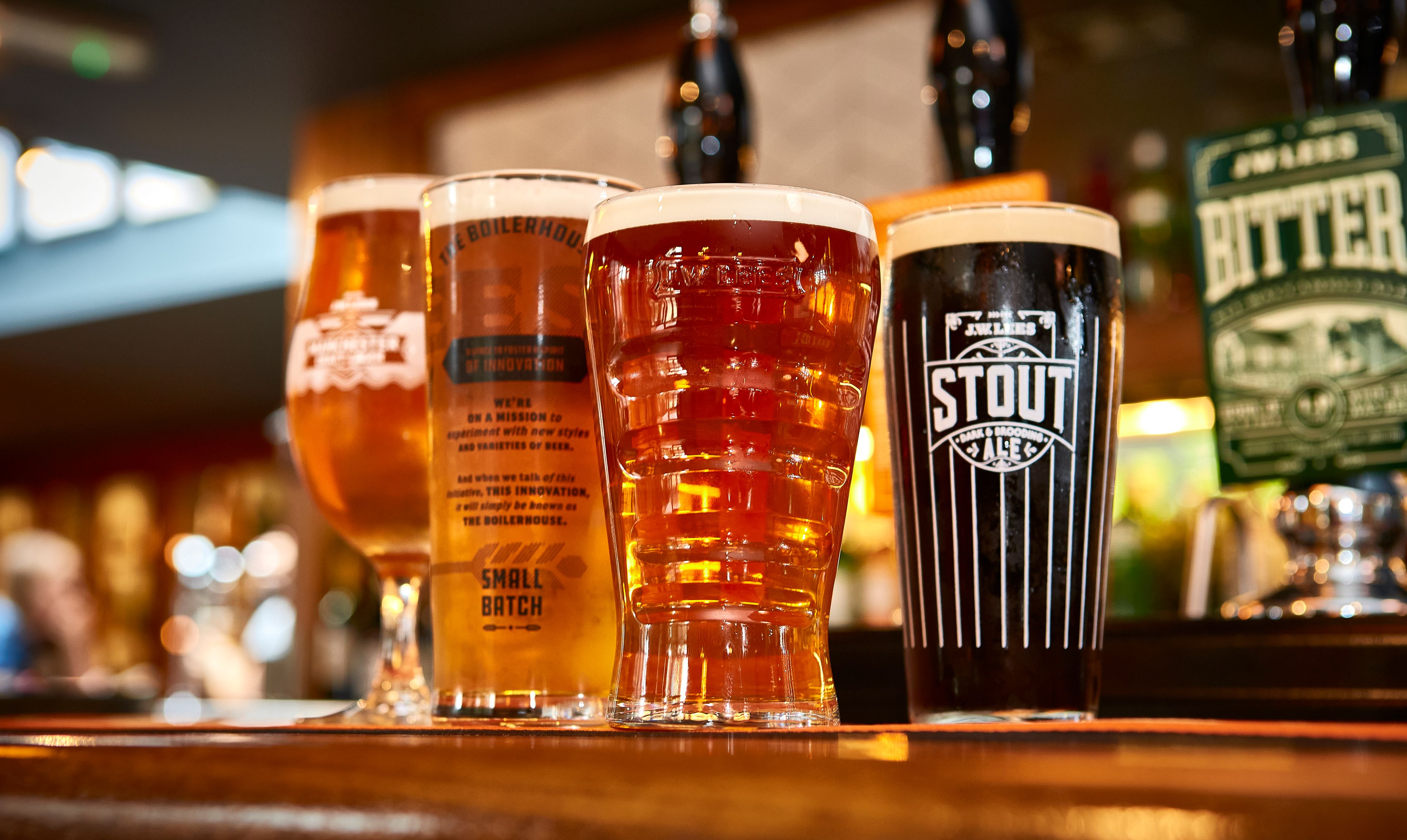 Beers by JW Lees Brewery. Manchester's oldest brewery